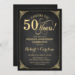 Invitation 50e anniversaire de Mariage - Gold de Chalkboard