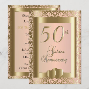 Invitation 50e anniversaire de Mariage Gold et Rose   Texte d