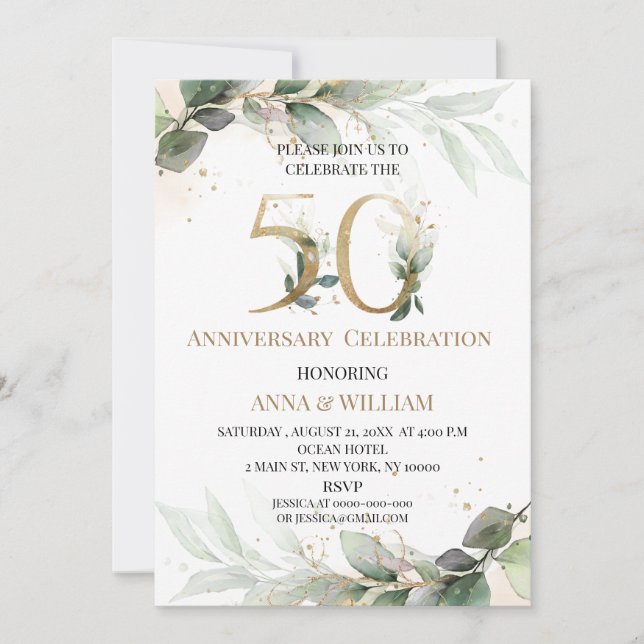 Invitation 50e anniversaire de mariage Greenery (Devant)