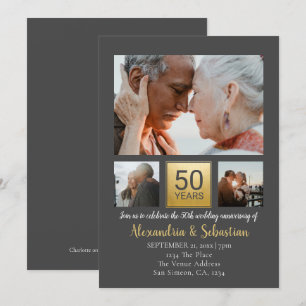 Invitation 50e anniversaire de Mariage Gris d'or personnalisé