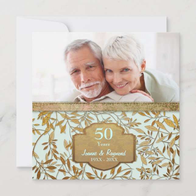 Invitation 50e anniversaire de mariage Leaves of Gold (Devant)