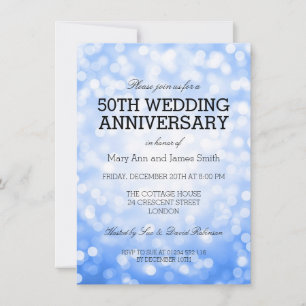 Invitation 50e Anniversaire de Mariage Lumières Bleues Paille
