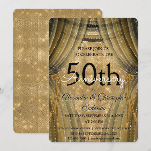 Invitation 50e anniversaire de mariage noir et or scintillant