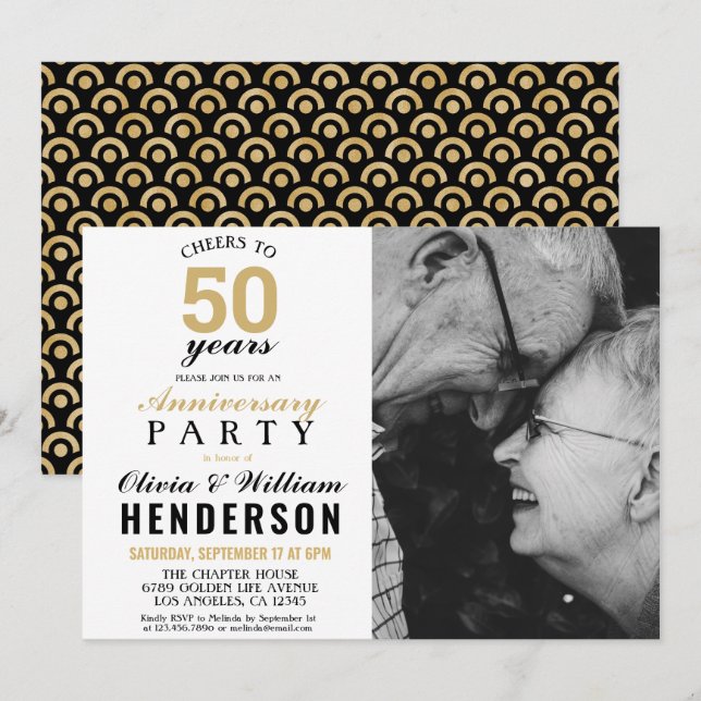 Invitation 50e anniversaire de mariage | Or À 50 ans de bonhe (Devant / Derrière)