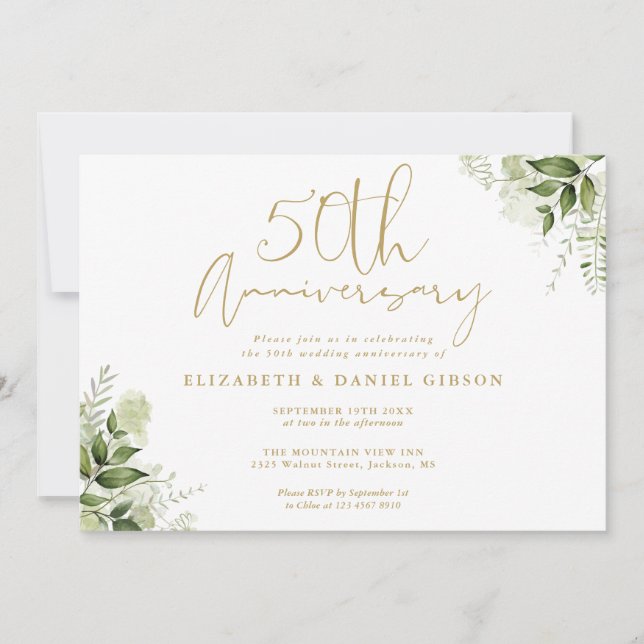 Invitation 50e anniversaire de mariage or écriture (Devant)