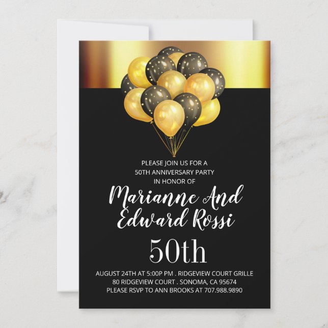 Invitation 50e Anniversaire de Mariage Or Noir (Devant)
