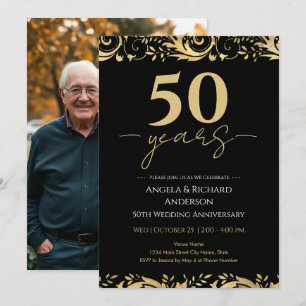 Invitation 50e anniversaire de mariage or noir