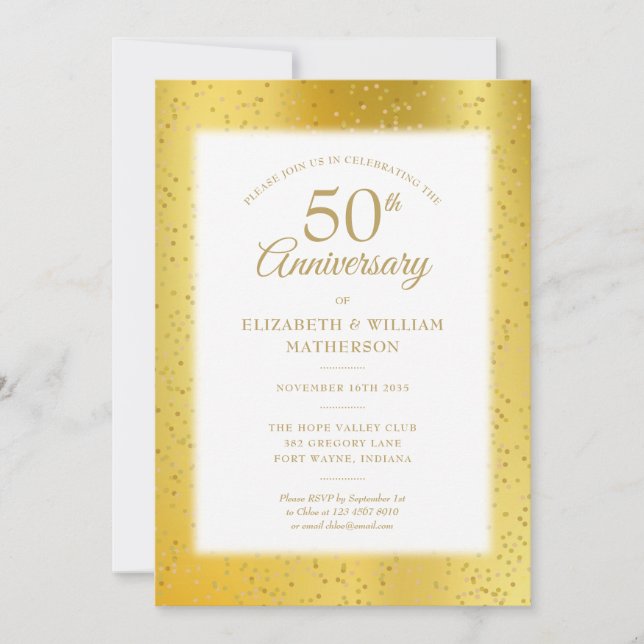 Invitation 50e Anniversaire de Mariage Paillettes d'Or Feuill (Devant)