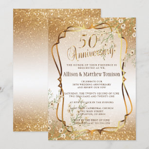 Invitation 50e Anniversaire de Mariage Paillettes Dorées   DI