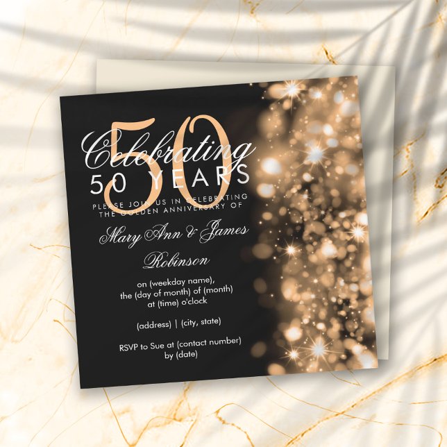 Invitation 50e anniversaire de mariage paillettes dorées Glam (Créateur téléchargé)