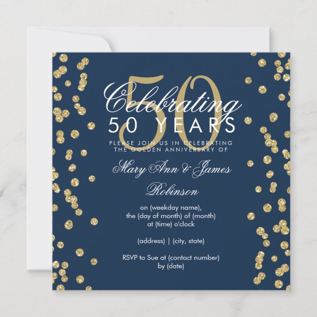 Invitation 50e anniversaire de Mariage Parties scintillant d' (Devant)