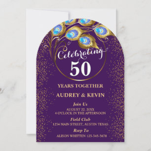 Invitation 50e anniversaire de mariage Plumes de paon