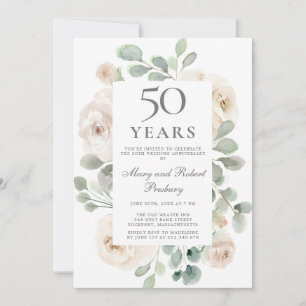 Invitation 50e Anniversaire de Mariage Rose Blanche Florale