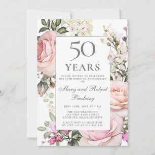 Invitation 50e anniversaire de mariage Rose rose Floral