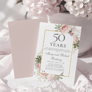 Invitation 50e anniversaire de mariage Rose rose florale