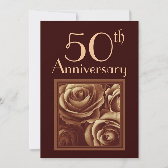 Invitation 50e anniversaire de Mariage Roses d'or (Devant)