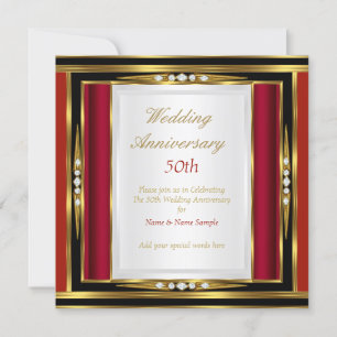 Invitation 50e Anniversaire de Mariage Rouge Or Noir Diamant