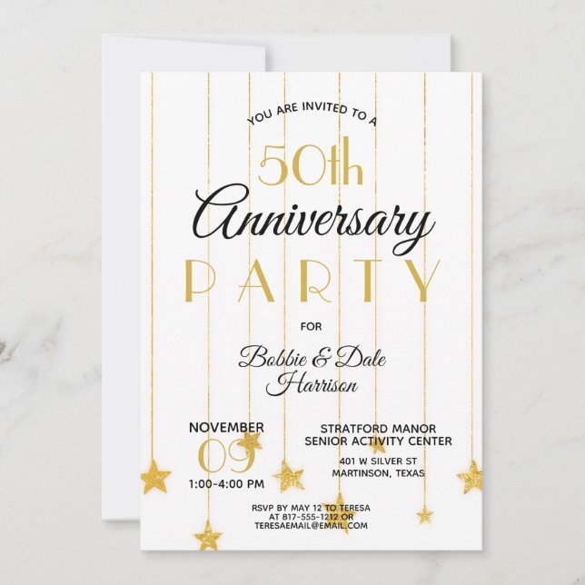 Invitation 50e anniversaire de mariage sur mesure Fête en or (Devant)