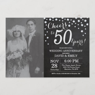 Invitation 50e Anniversaire de Mariage Tableau Noir Argent