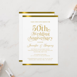 Invitation 50e anniversaire de Mariage Typographie de l'or bl
