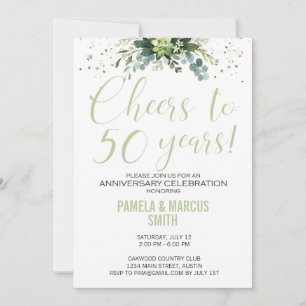 Invitation 50e anniversaire de Mariage Vert Floral Moderne
