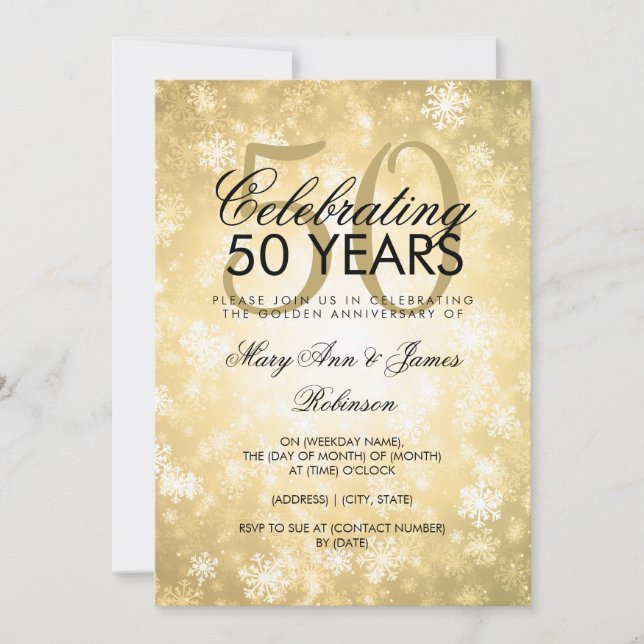 Invitation 50e anniversaire de mariage Winter Wonderland Or (Devant)
