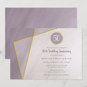Invitation 50e anniversaire de naissance cadre doré prune att