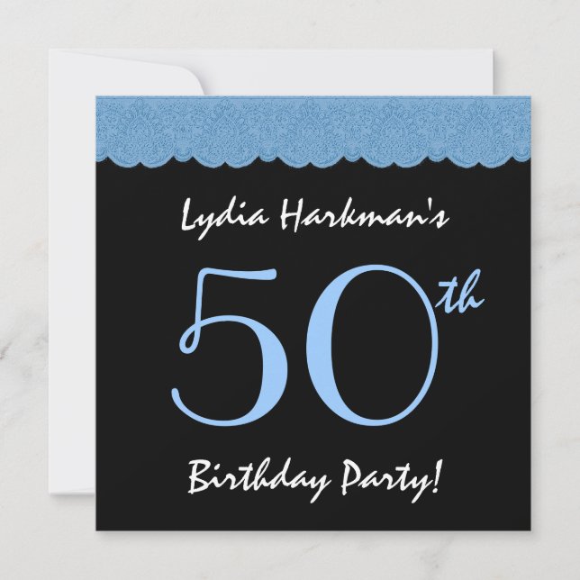 Invitation 50e anniversaire Dentelle bleue et noire V501 (Devant)