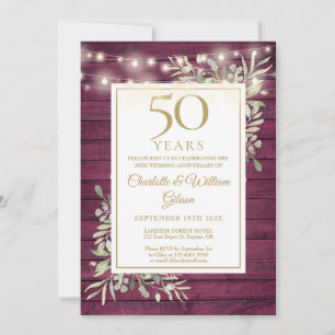 Invitation 50e Anniversaire des lumières à cordes Bois Rouge 
