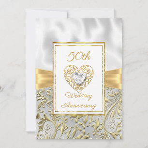 Invitation 50e Anniversaire diamant Heart Gold Bow Floral