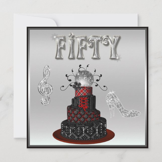 Invitation 50e anniversaire Disco Diva Cake Silver Sparkle He (Devant)