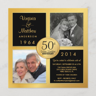 Invitation 50e anniversaire d'or avec photos du passé et du p