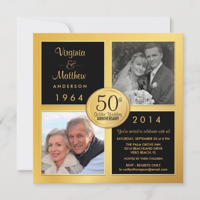 Invitation 50e Anniversaire d'or avec photos passées et prése (Devant)