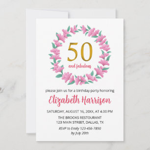 Invitation 50e Anniversaire d'or Fête Floral Wreath rose