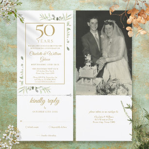 Invitation 50e anniversaire d'or Mariage photo Foliage RSVP