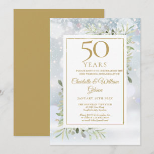 Invitation 50e Anniversaire d'or Snowflakes hiver verdure