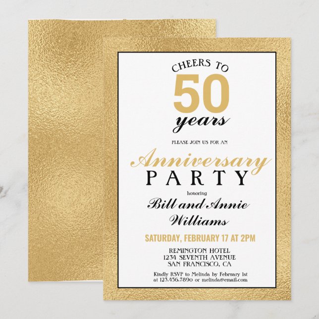 Invitation 50e anniversaire du Mariage à la fête des 50 ans (Devant / Derrière)