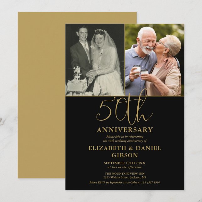 Invitation 50e anniversaire du Mariage Alors et maintenant 2  (Devant / Derrière)