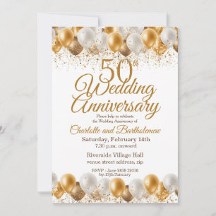 Invitation 50e anniversaire du Mariage Ballons d'or