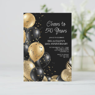 Invitation 50e anniversaire du Mariage Black Gold