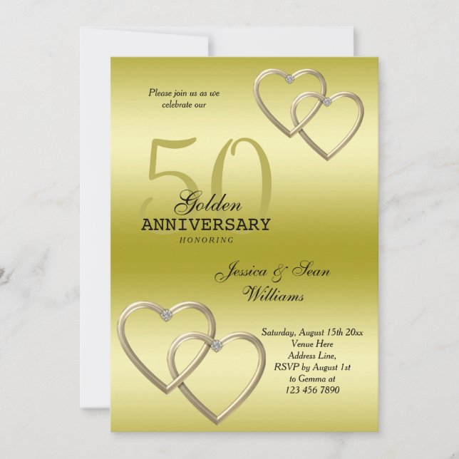 Invitation 50e anniversaire du Mariage d'or romantique (Devant)