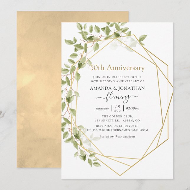 Invitation 50e anniversaire du Mariage géométrique de verdure (Devant / Derrière)