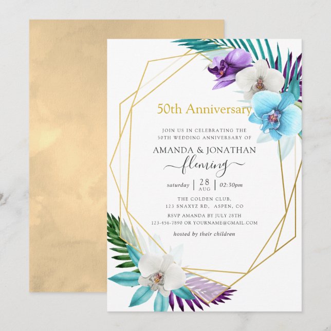 Invitation 50e anniversaire du Mariage géométrique tropical (Devant / Derrière)