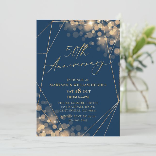 Invitation 50e anniversaire du Mariage Gold & Navy (Debout devant)