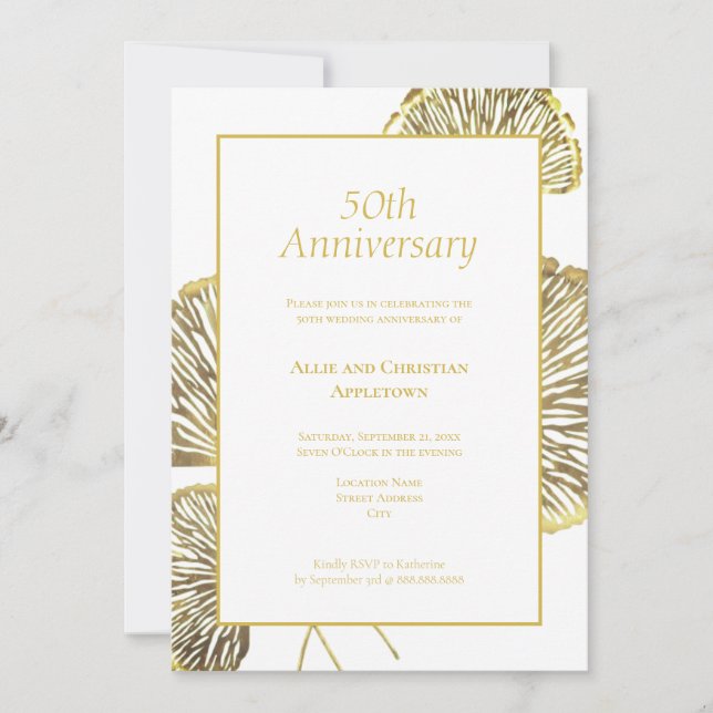 Invitation 50e anniversaire du Mariage Golden Gingko Biloba L (Devant)