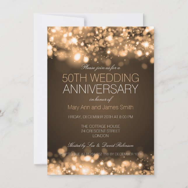 Invitation 50e anniversaire du Mariage Lumières étincelantes  (Devant)