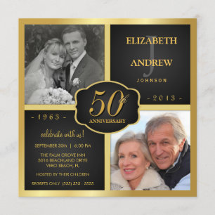 Invitation 50e anniversaire du Mariage noir et or