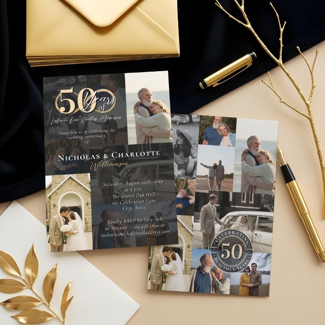 Invitation 50e anniversaire du Mariage - photo Collage (50th Wedding Anniversary Then & Now Photo Collage Invitation (Front & Back))