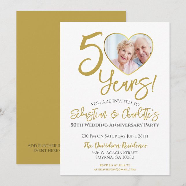 Invitation 50e anniversaire du Mariage Photographie cardiaque (Devant / Derrière)
