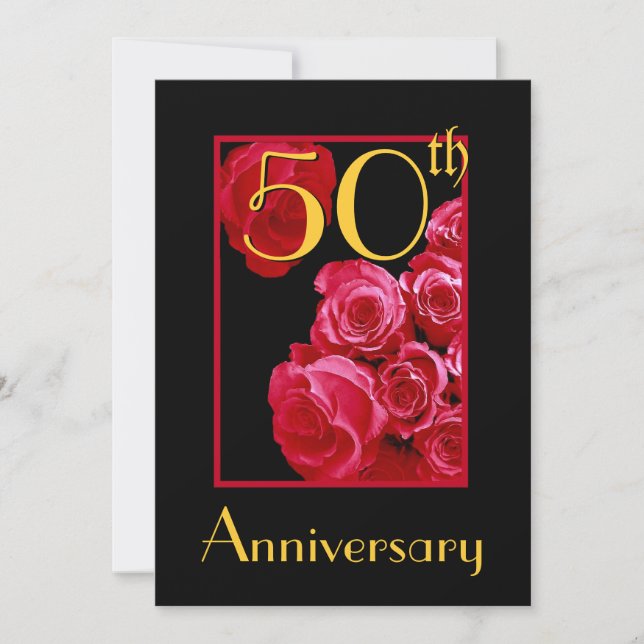 Invitation 50e anniversaire du Mariage ROUGE Roses (Devant)